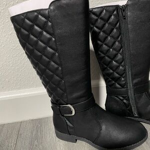 Quilted Black Knee-High Boots